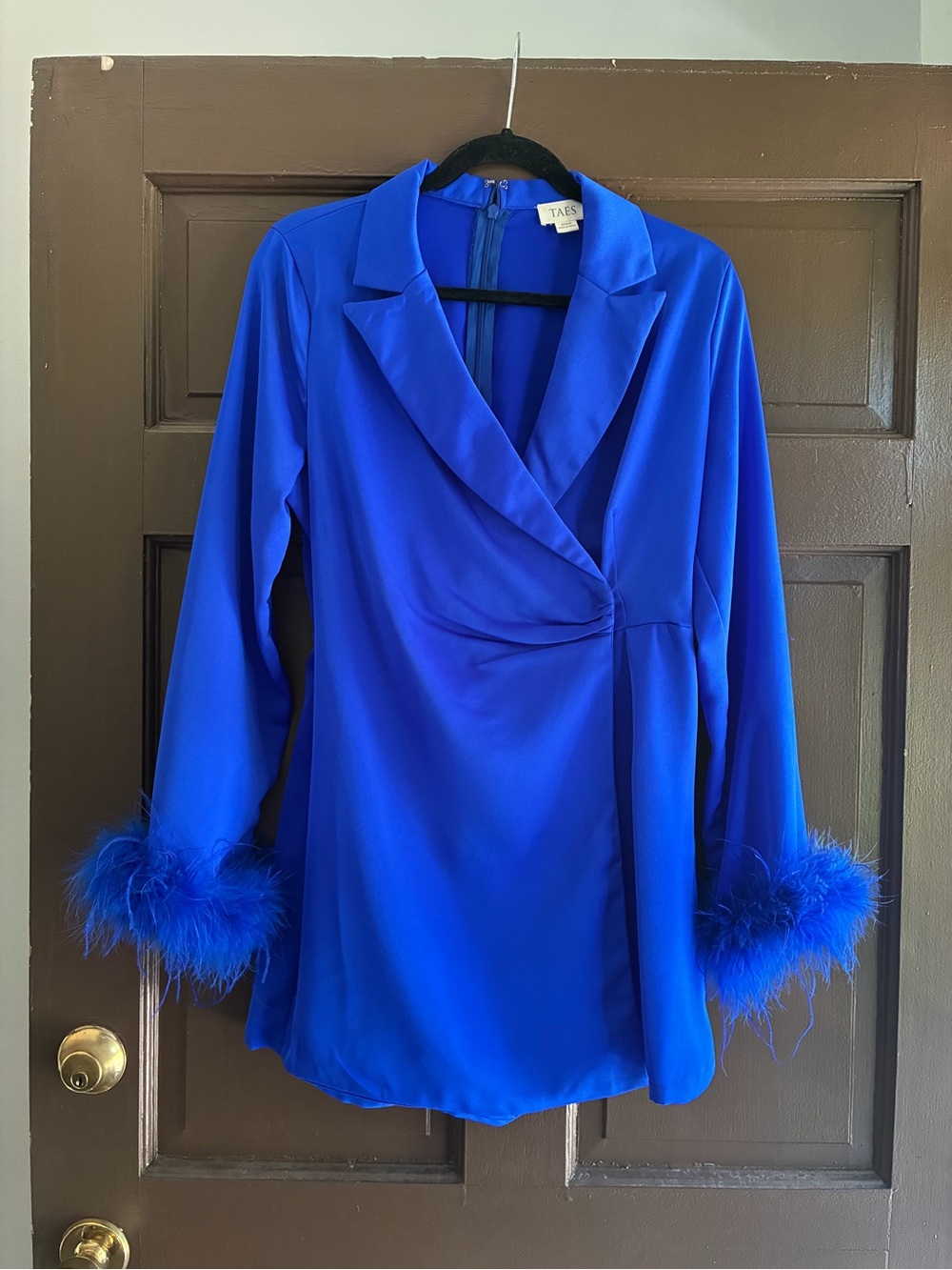Royal Blue Feather Cuff Blazer Dress